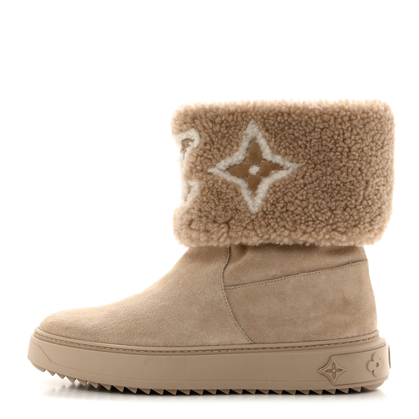 Suede Calfskin Shearling Snowdrop Flat Ankle Boot 37.5 Beige