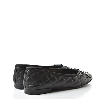 Chanel Aged Calfskin Quilted Cap Toe Ballerina Flats 36 Black 4 of 15