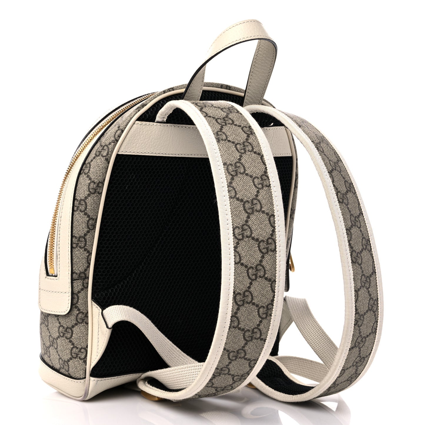 GG Supreme Monogram Textured Calfskin Web Small Ophidia Day Backpack Beige Ebony Mystic White