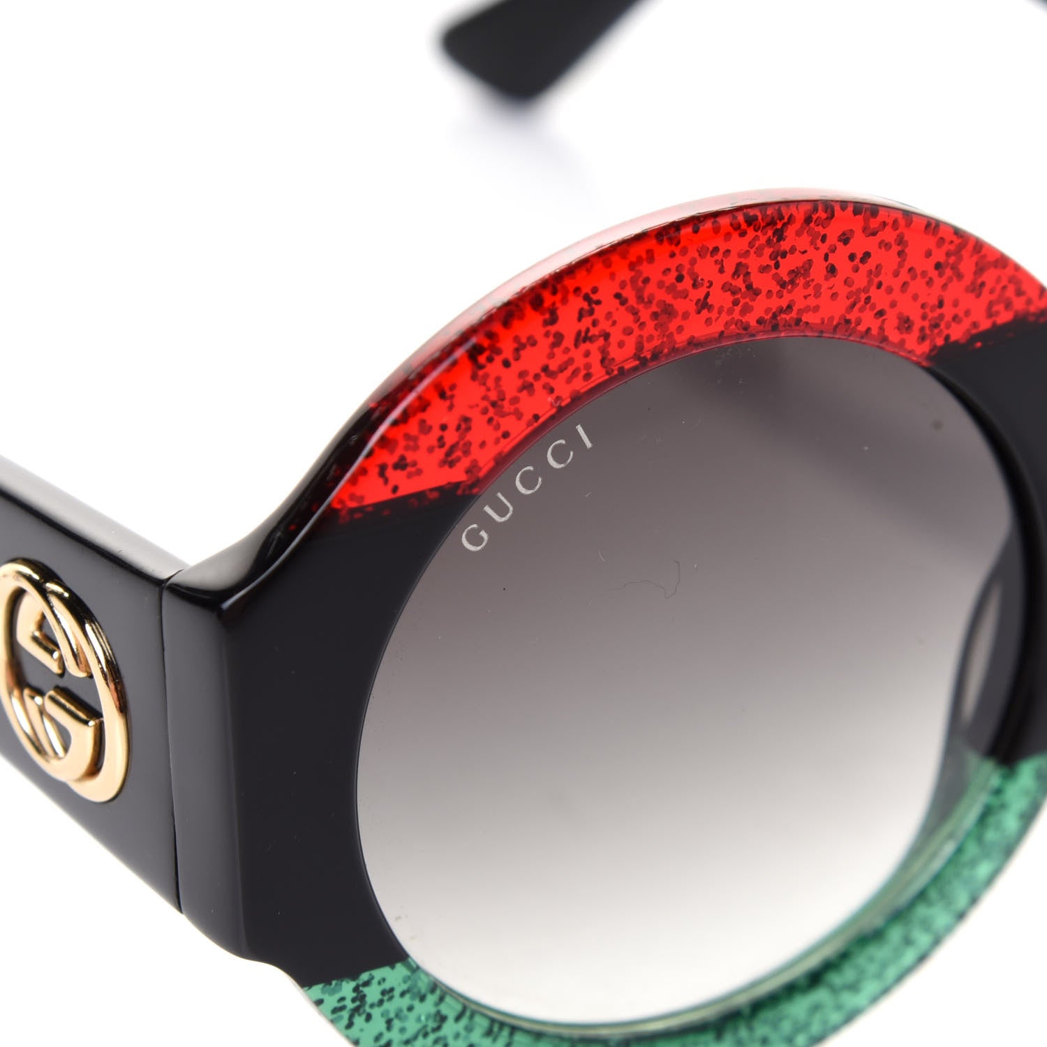Gucci Acetate Round GG0084S Sunglasses Black Red Green 8 of 9