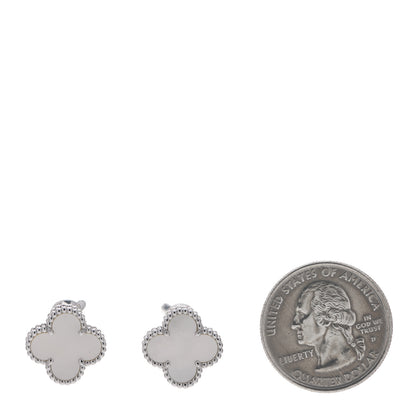 Van Cleef & Arpels 18K White Gold Mother of Pearl Vintage Alhambra Earrings 2 of 6