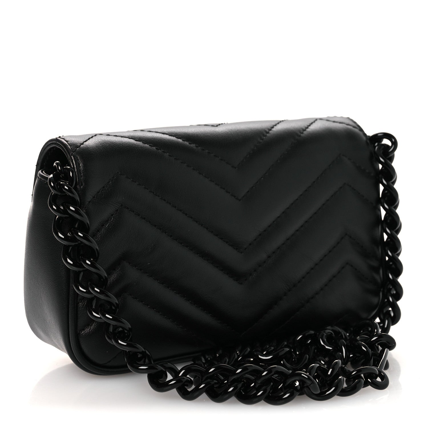 Gucci Calfskin Matelasse Monochrome GG Marmont Chain Belt Bag Black 3 of 10