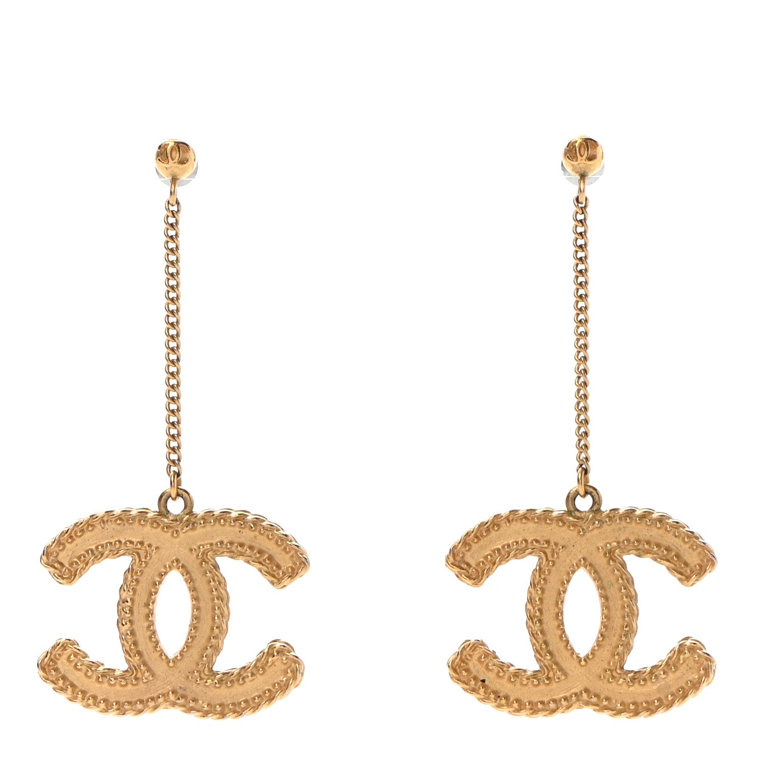 Chanel CC Drop Earrings Matte Gold 1 of 4
