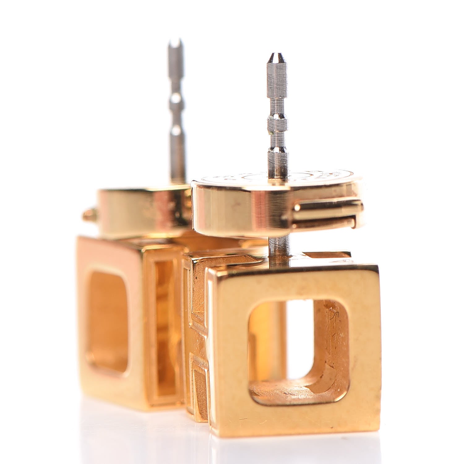 Hermes Gold Lacquered Cage d'H Earrings Rose Indien 5 of 6
