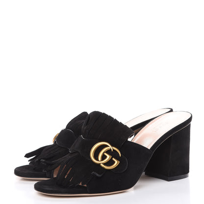 Gucci Kid Scamosciato GG Marmont Fringe 75mm Slide Sandals 39 Black 3 of 10