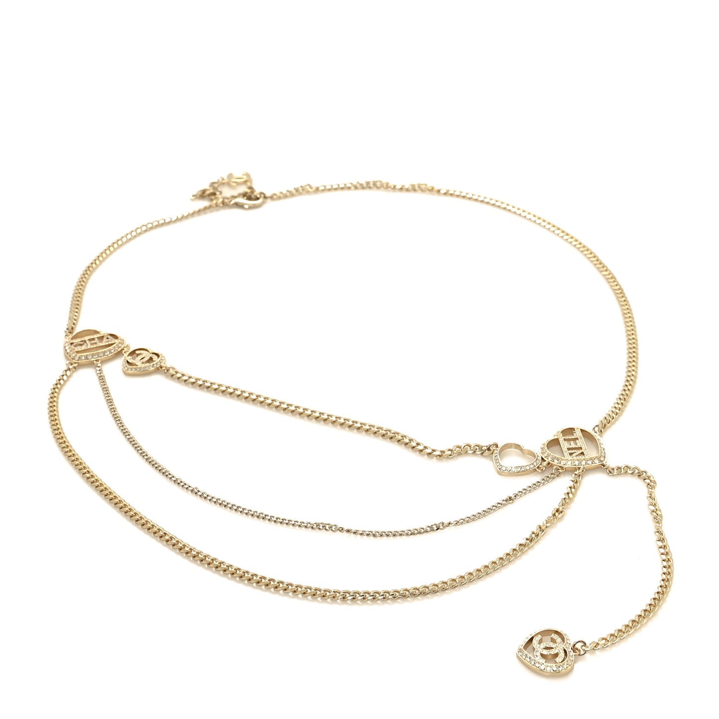Metal Crystal CC Heart Logo Chain Belt Gold