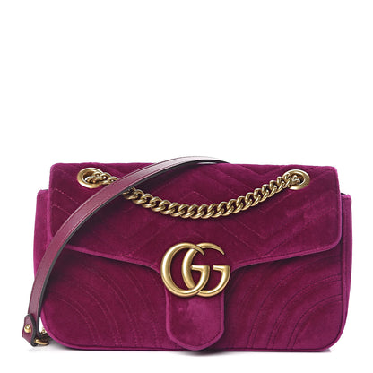 Gucci Velvet Matelasse Small GG Marmont Shoulder Bag Fuchsia Violet Cyclamen 1 of 10