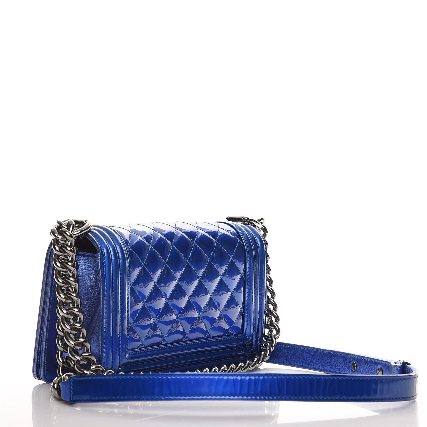 Metallic Patent Calfskin Quilted Small Boy Flap Blue