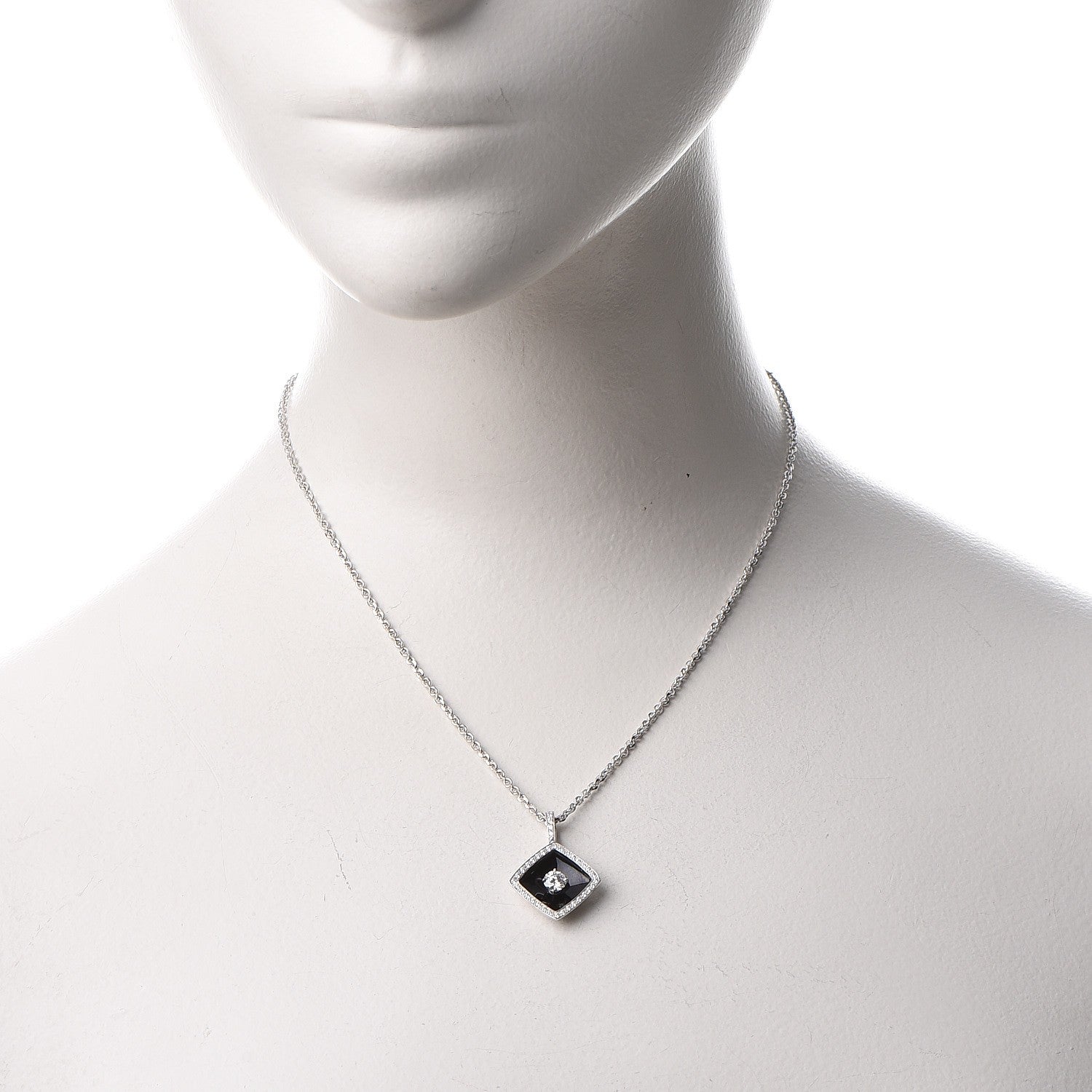 Chanel 18K White Gold Diamond Ceramic Pendant Necklace Black 2 of 5