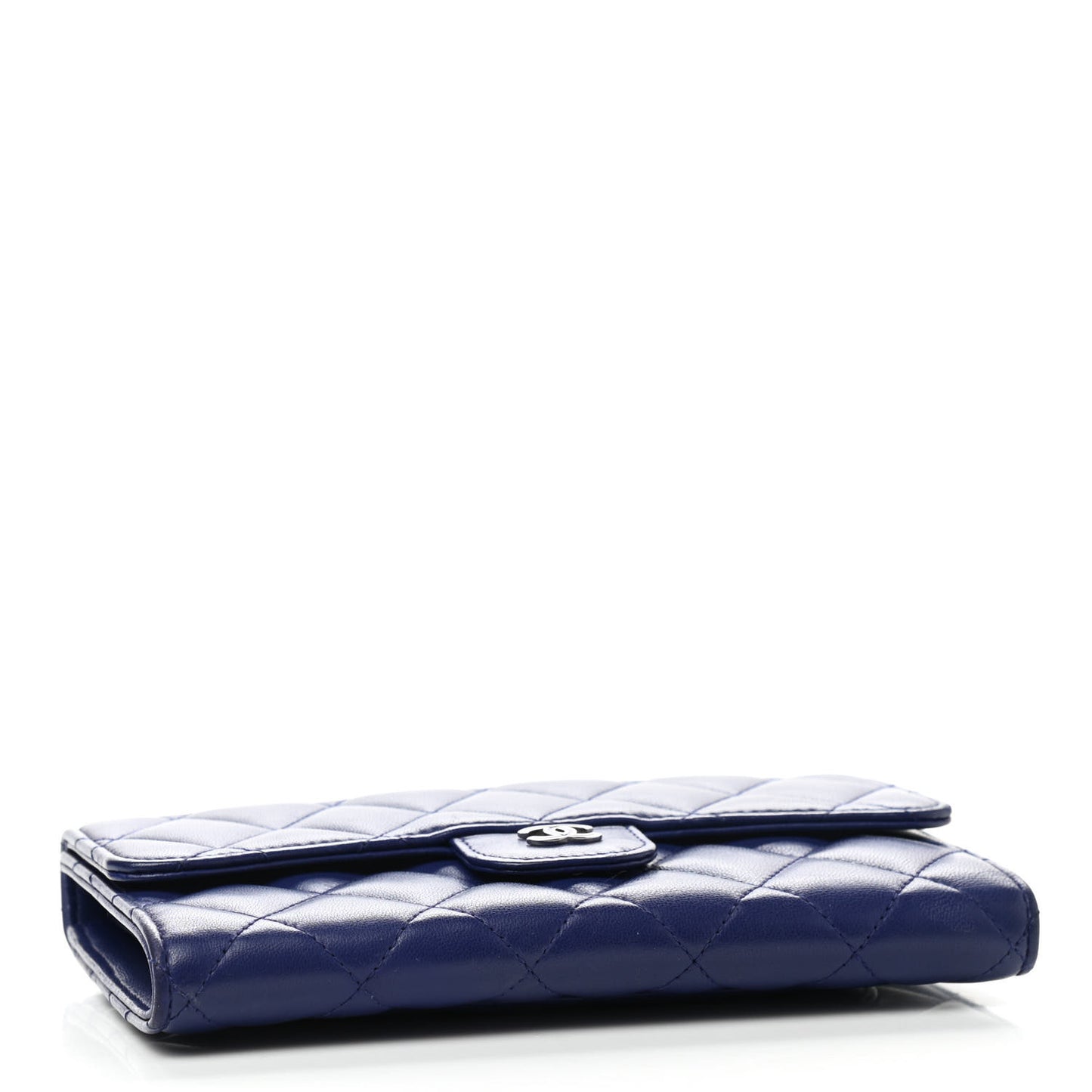 Lambskin Quilted Large Flap Wallet Navy