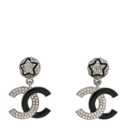 Chanel Crystal Enamel CC Star Drop Earrings Silver Black 1 of 6