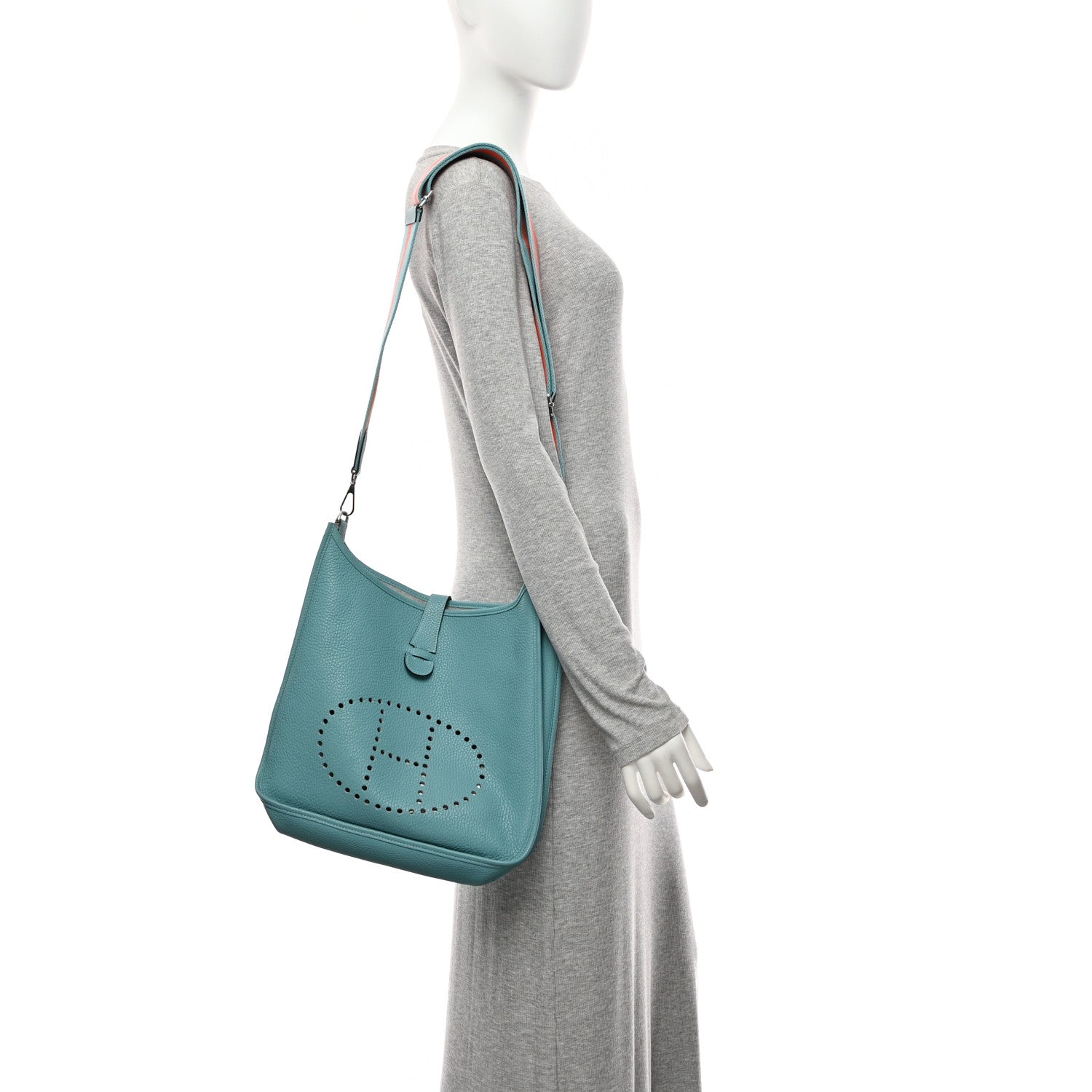 Hermes Taurillon Clemence Amazone Evelyne GM Bleu Saint Cyr Orange