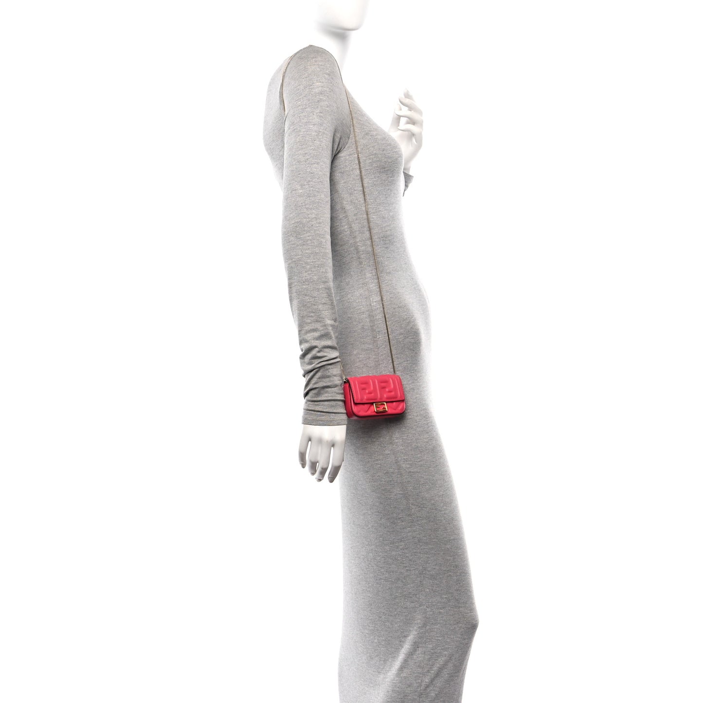 Nappa Matisse FF Embossed Nano Baguette Charm Lampone