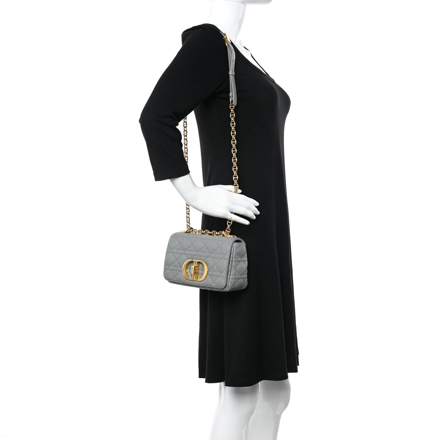 Calfskin Cannage Small Caro Bag Grey