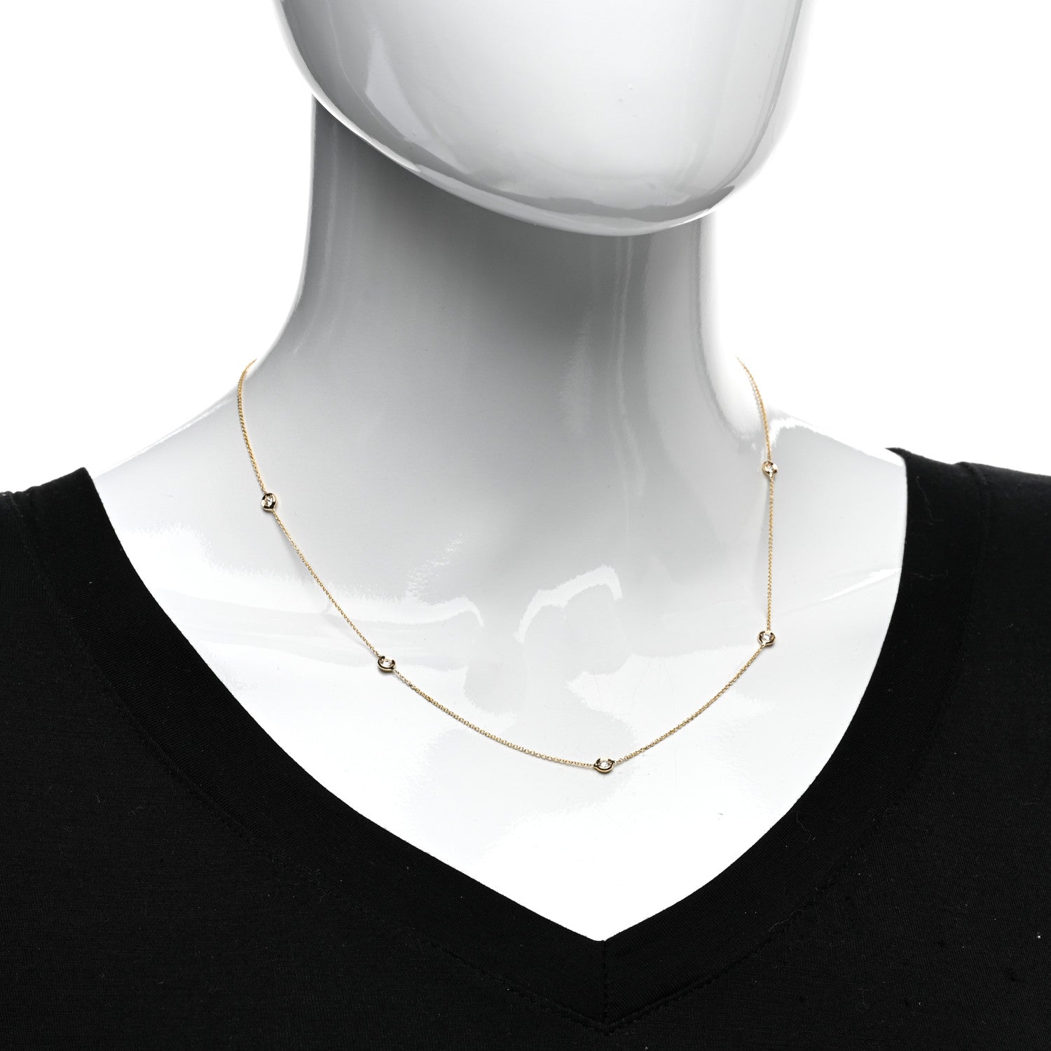 Roberto Coin 18K Yellow Gold Diamond .25ct Diamonds By The Inch Five Station Necklace 2 of 5