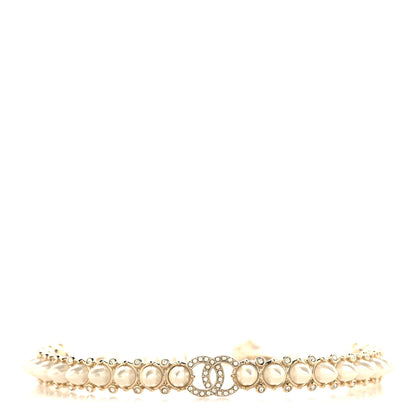 Chanel Strass Crystal Studded Pearl CC Choker Necklace Gold Pearly White 1 of 5