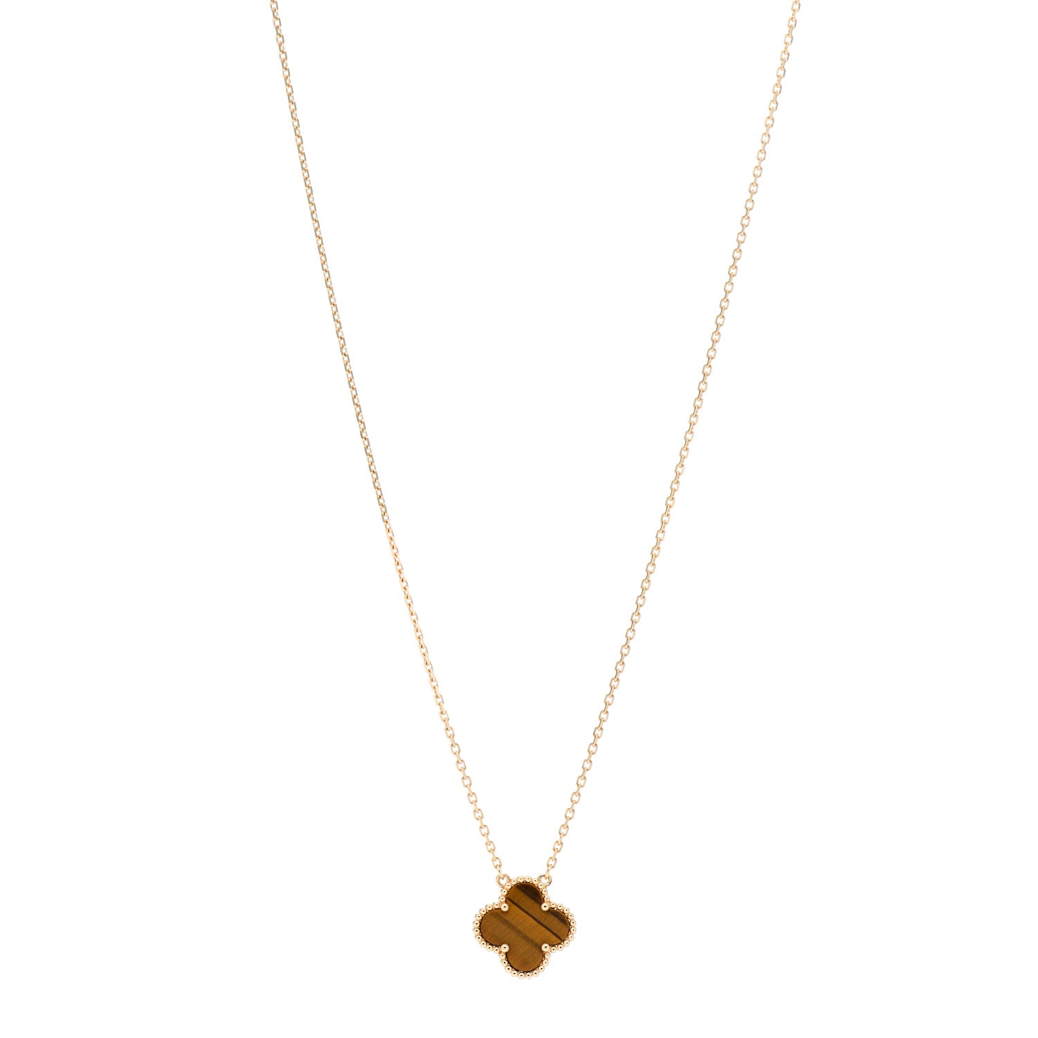 Van Cleef & Arpels 18K Yellow Gold Tiger Eye Vintage Alhambra Pendant Necklace 1 of 5