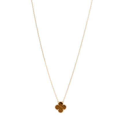 Van Cleef & Arpels 18K Yellow Gold Tiger Eye Vintage Alhambra Pendant Necklace 1 of 5