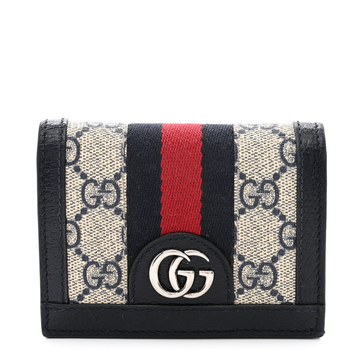 Gucci GG Supreme Monogram Textured Dollar Calfskin Web Ophidia Card Case Beige Blue 1 of 7