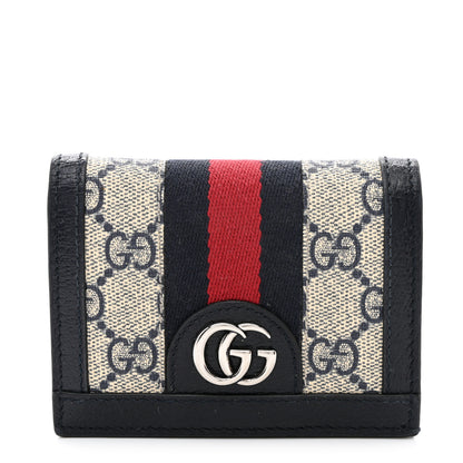 Gucci GG Supreme Monogram Textured Dollar Calfskin Web Ophidia Card Case Beige Blue 1 of 7