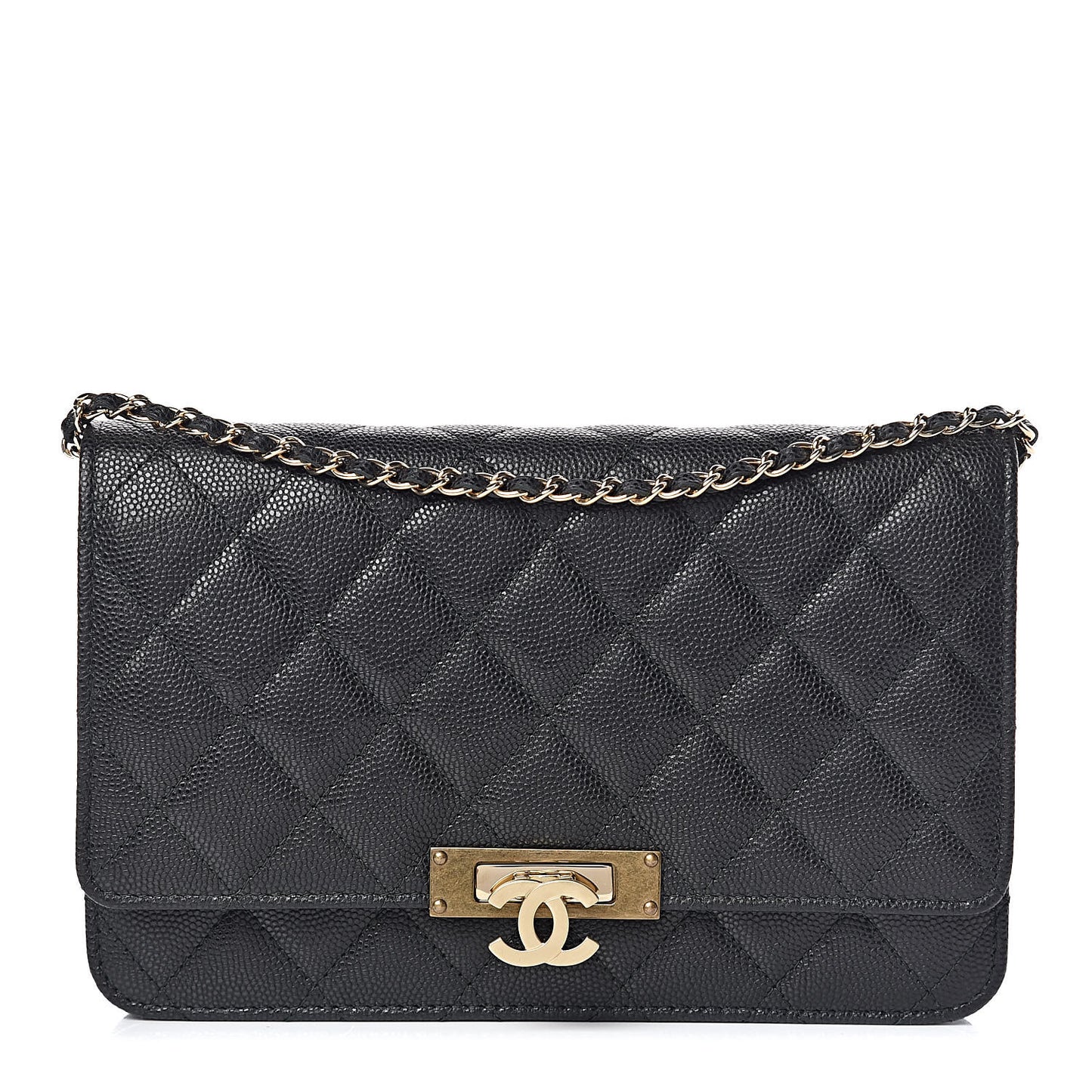 Caviar Quilted Golden Class Wallet On Chain WOC Black