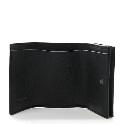 Saint Laurent Crocodile Embossed Monogram Compact Tri Fold Gray 6 of 7