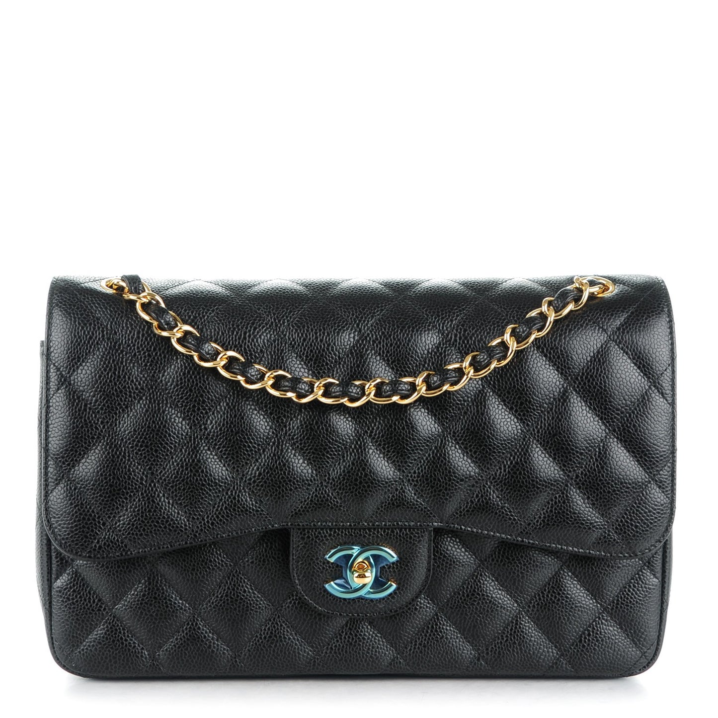 Caviar Quilted Jumbo Double Flap Black