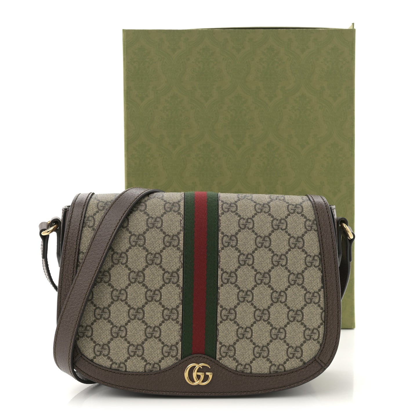 GG Supreme Monogram Web Small Ophidia Flap Messenger Bag Brown
