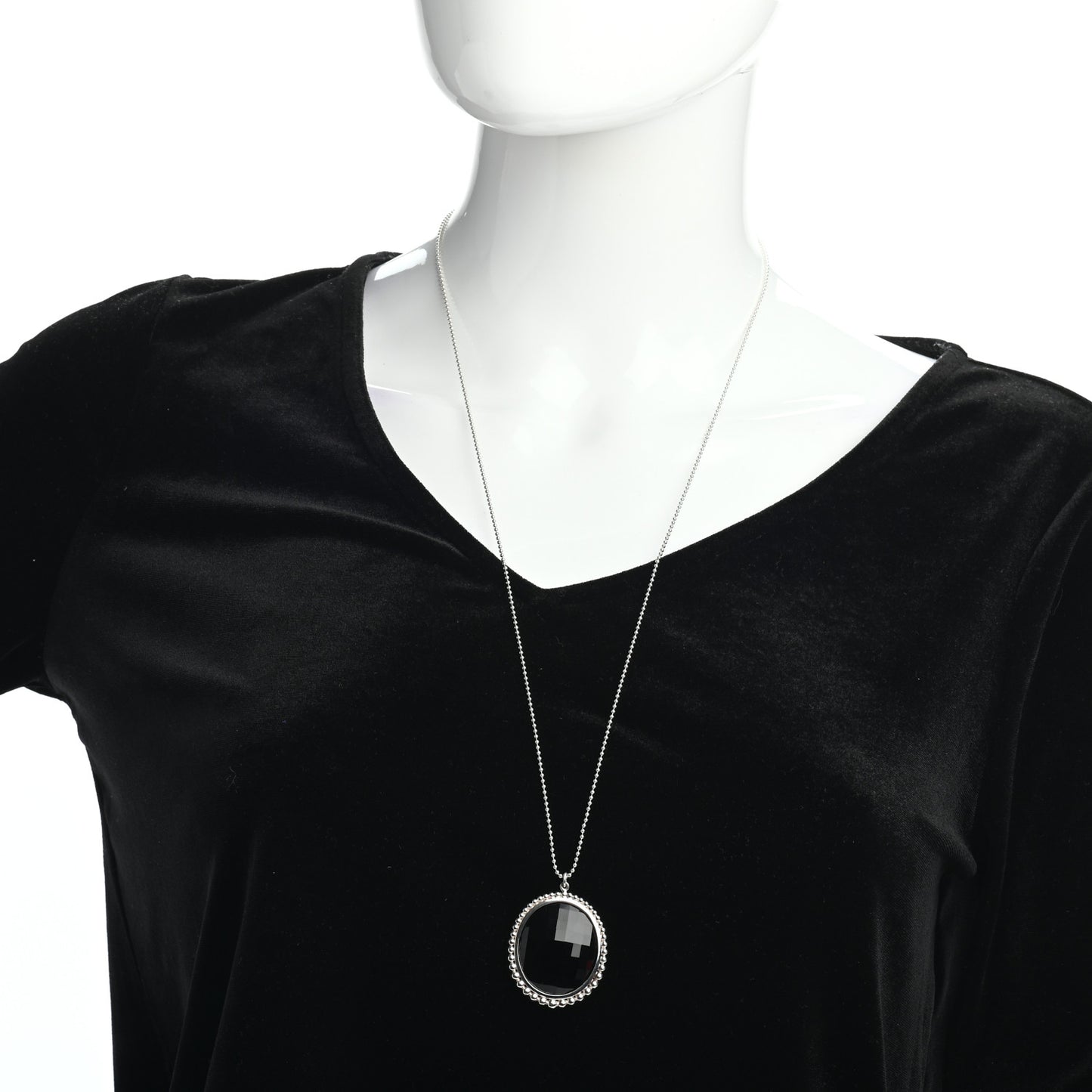 Sterling Silver Onyx Ziegfeld Oval Pendant Necklace