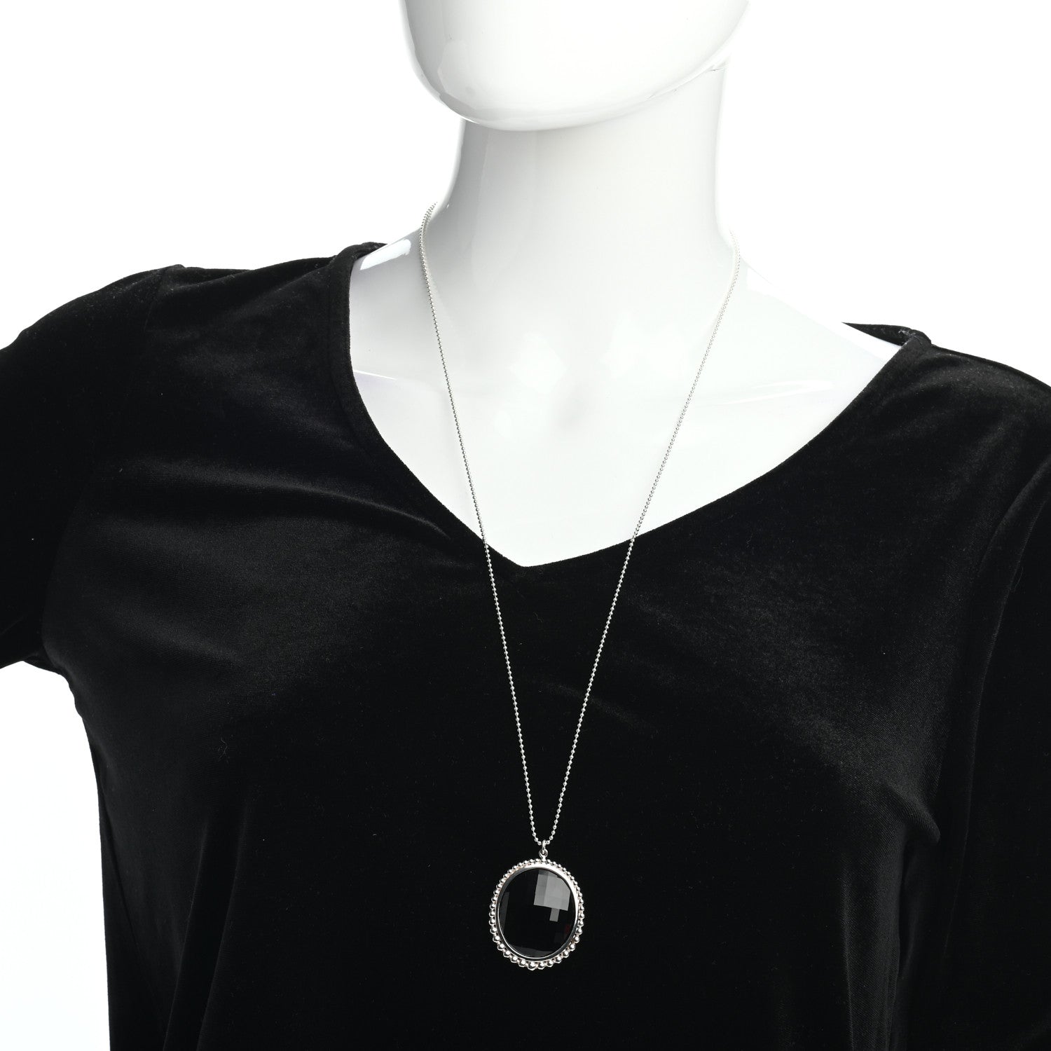 Tiffany Sterling Silver Onyx Ziegfeld Oval Pendant Necklace 2 of 4