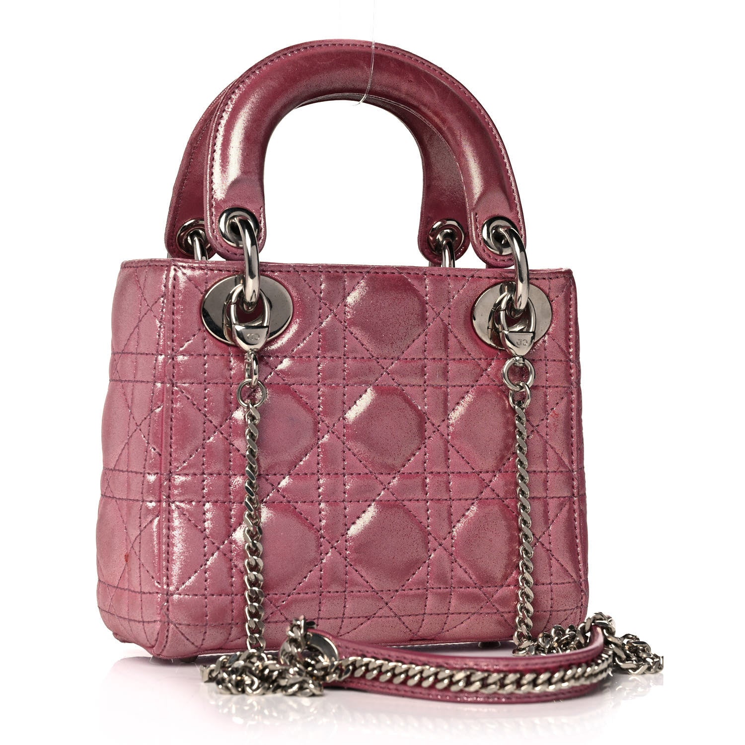 Christian Dior Metallic Lambskin Cannage Mini Lady Dior Rose Cherie 2 of 16