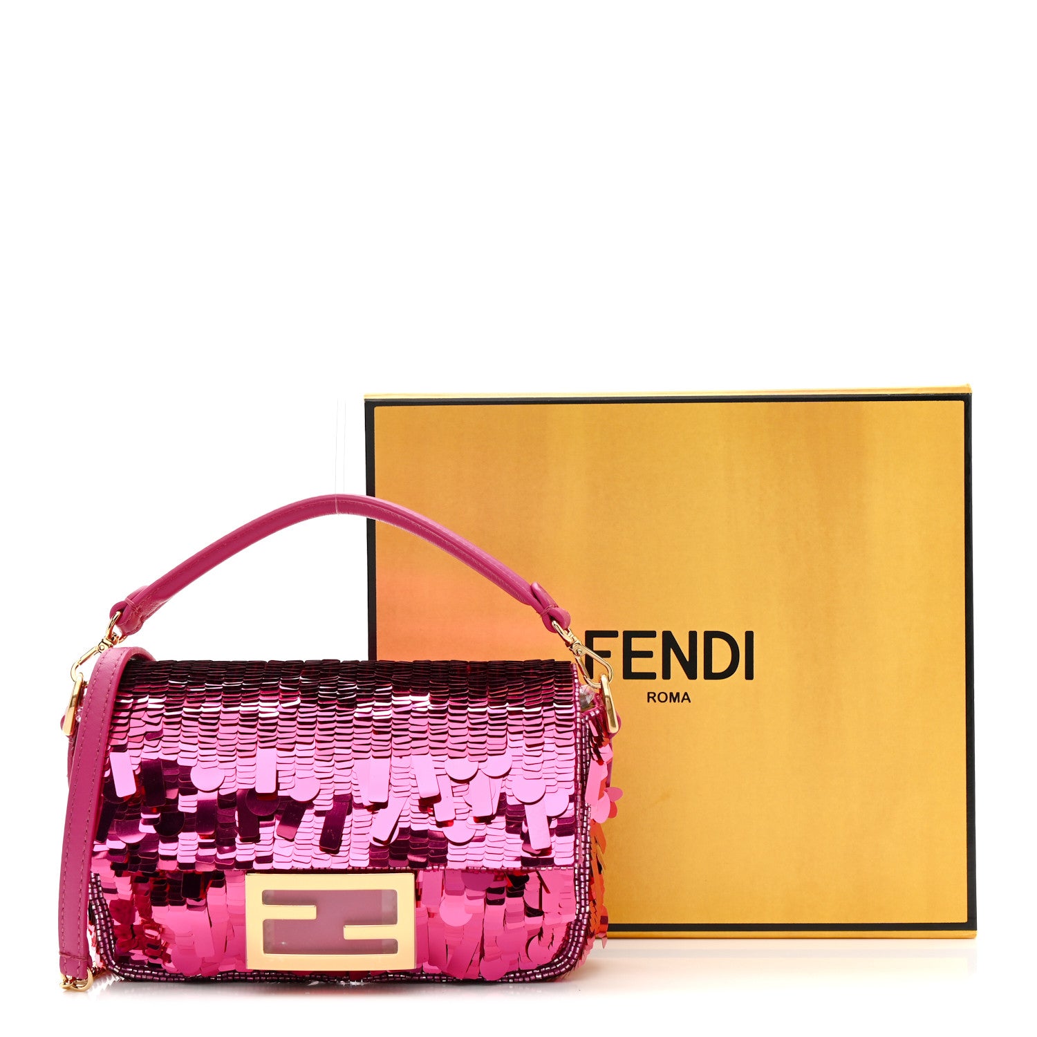 Fendi Sequin Paillettes Vitello Grace Sex and the City Mini Baguette Ciclamino Pilar 11 of 14