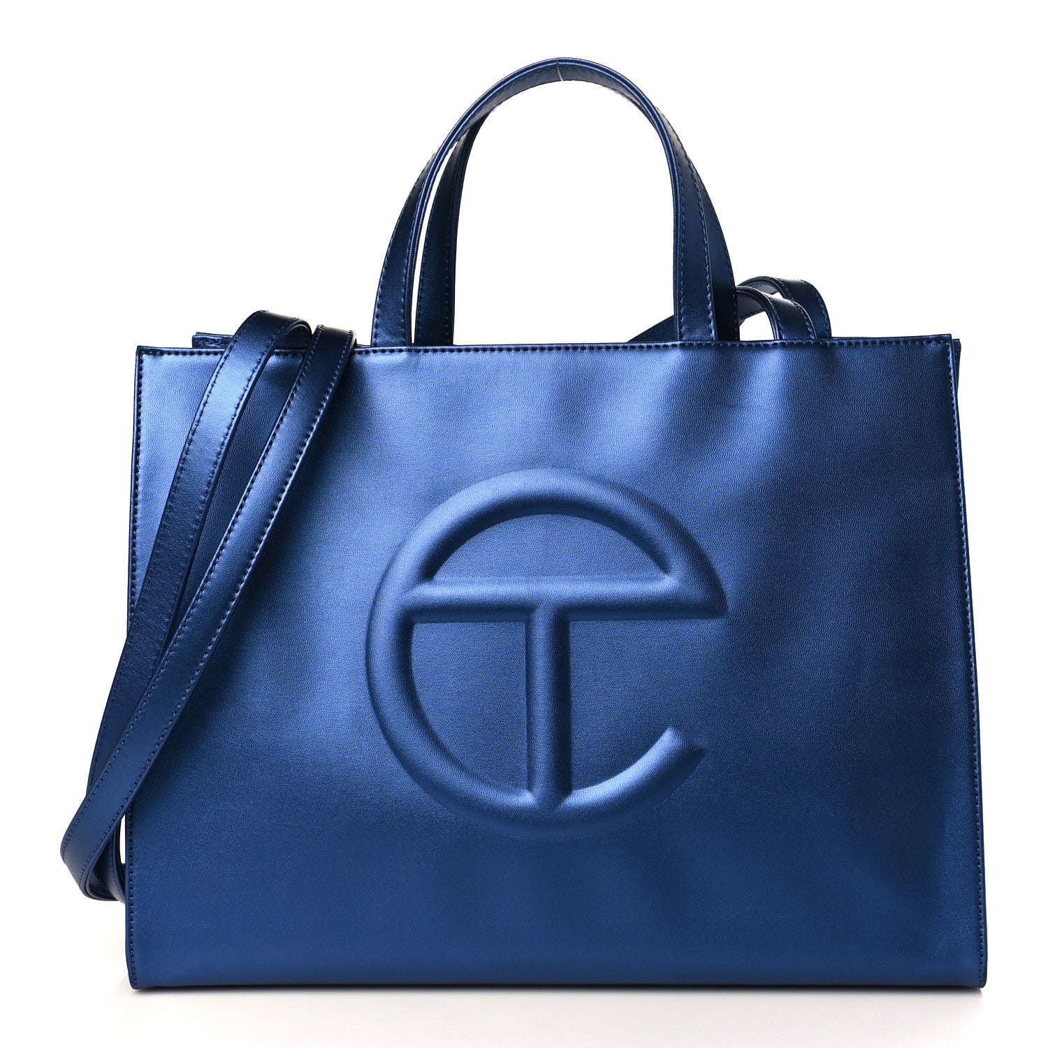 Telfar Metallic Vegan Leather Medium Shopping Bag Cobalt 1 of 9