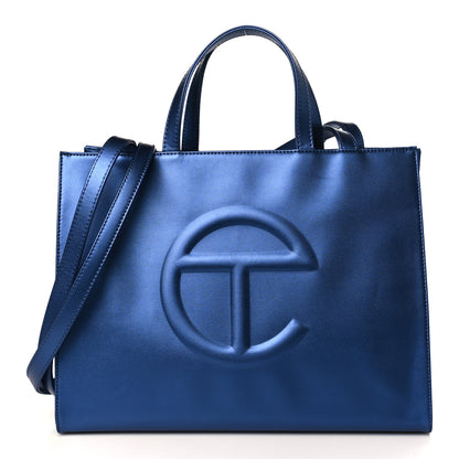 Telfar Metallic Vegan Leather Medium Shopping Bag Cobalt 1 of 9