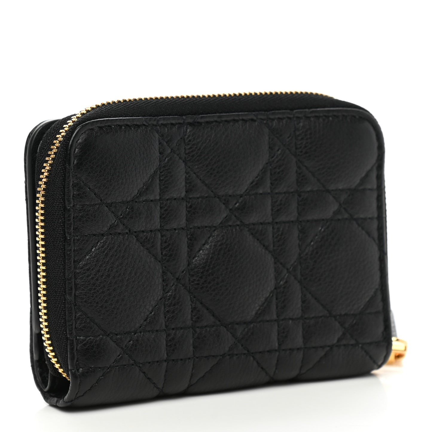 Grained Calfskin Supple Cannage Caro Scarlet Zipped Wallet Black