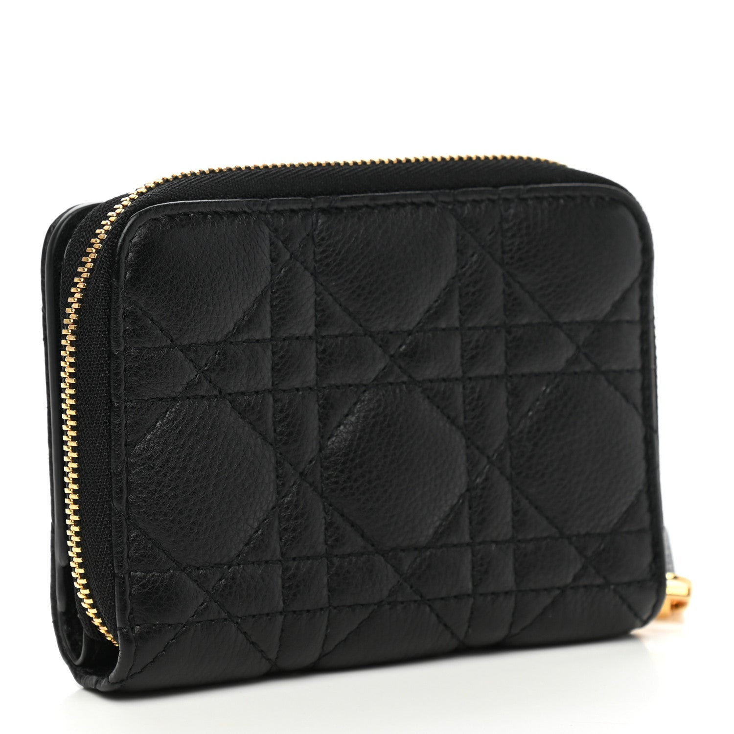 Christian Dior Grained Calfskin Supple Cannage Caro Scarlet Zipped Wallet Black 3 of 8