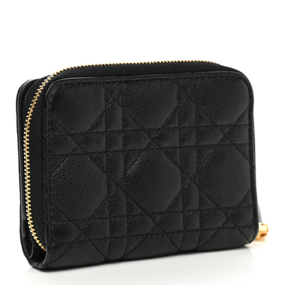 Christian Dior Grained Calfskin Supple Cannage Caro Scarlet Zipped Wallet Black 3 of 8