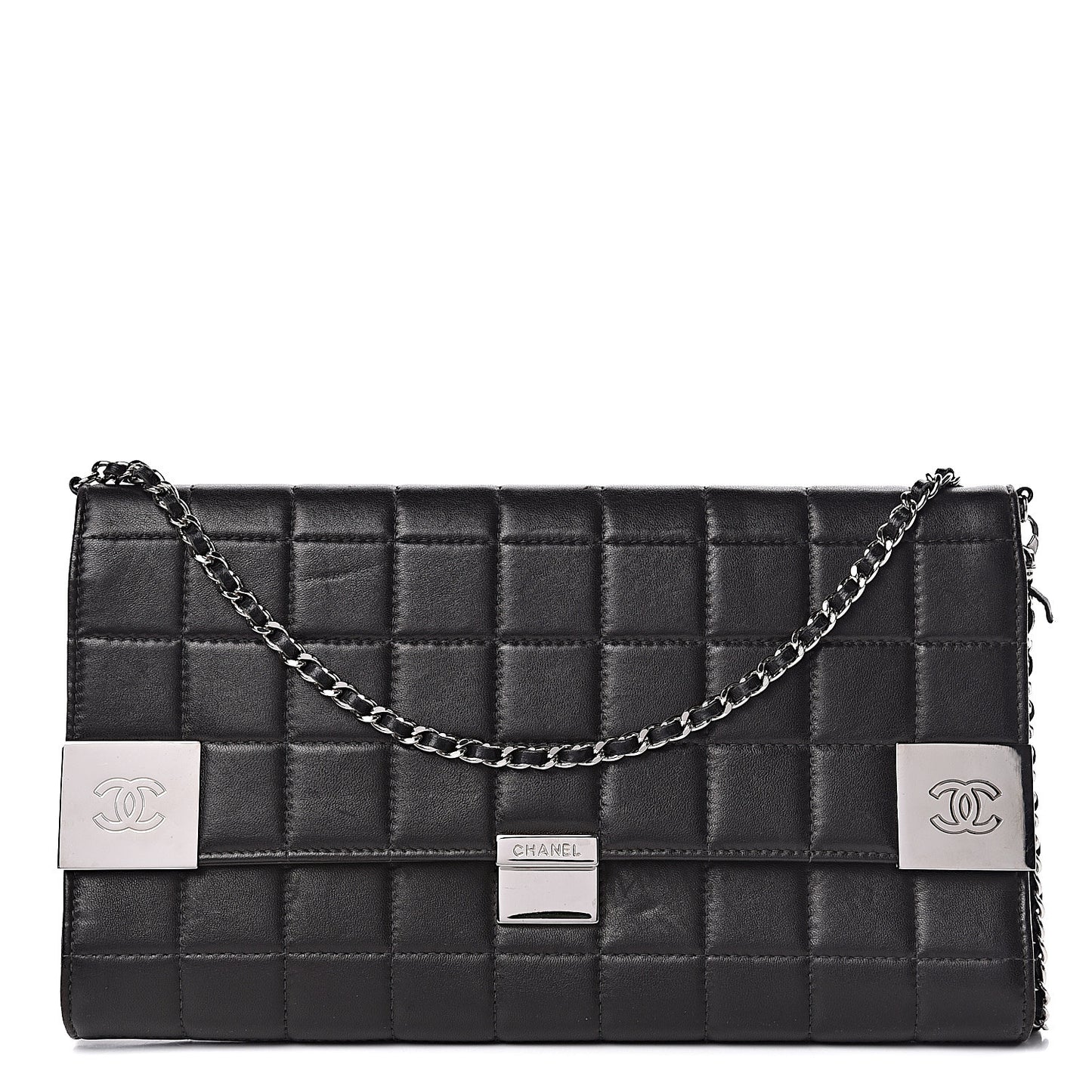 Lambskin Chocolate Bar Chain Clutch Black