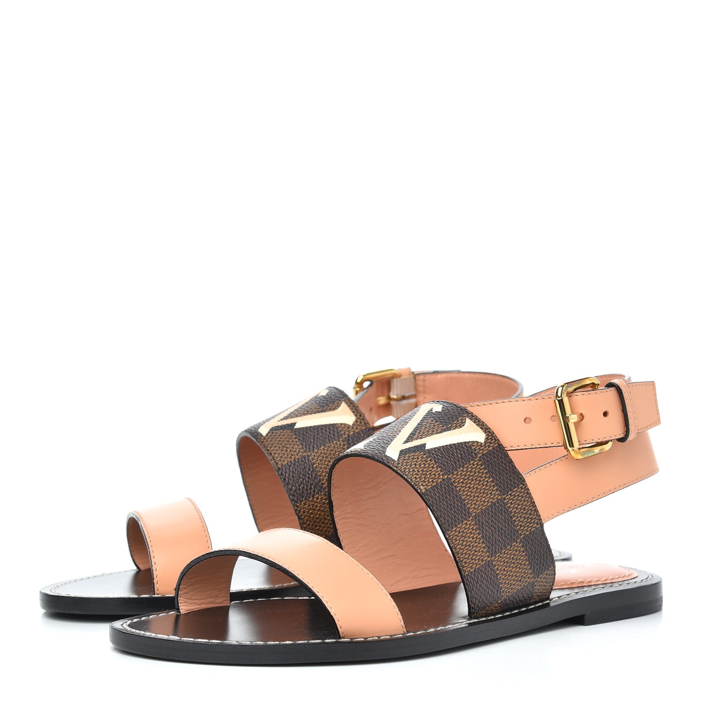 Calfskin Damier Ebene Passenger Flat Sandals 36 Venus Pink
