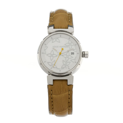 Louis Vuitton Stainless Steel Alligator Mother of Pearl 28mm Tambour Lovely Quartz Watch 1 of 5