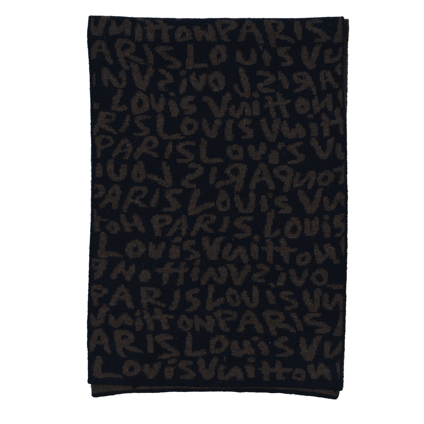 Wool Graffiti Scarf Brown Navy
