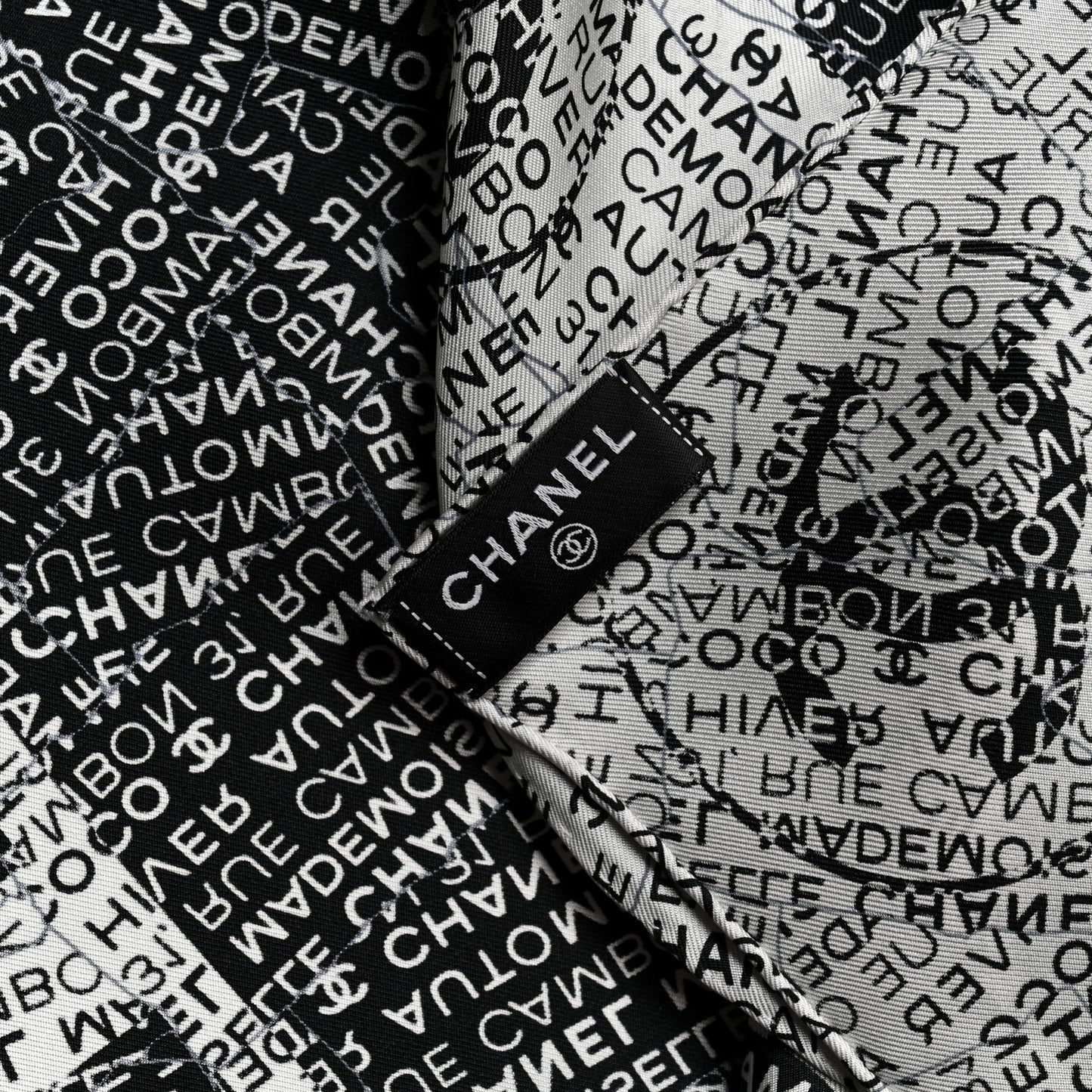 Silk Rue Cambon CC Square Scarf Black White