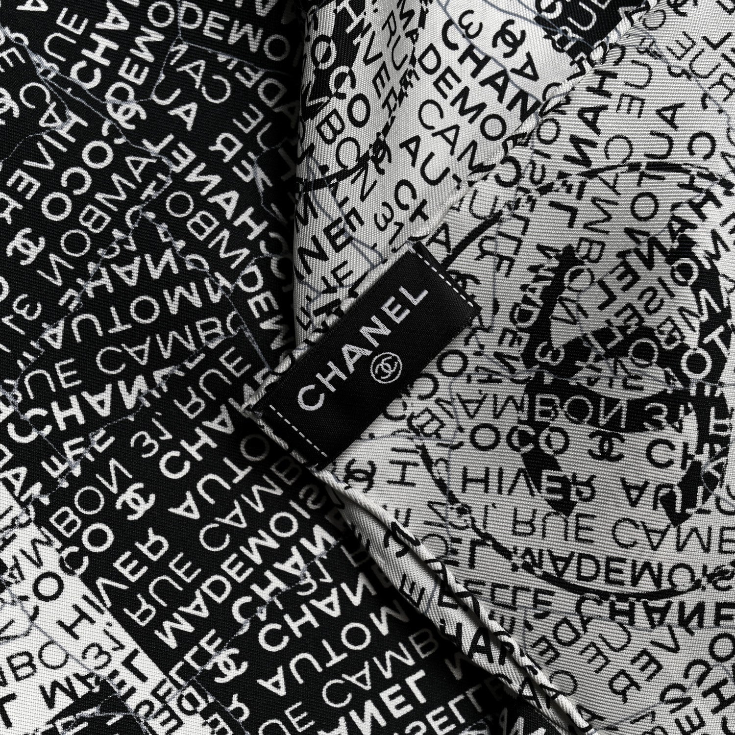 Chanel Silk Rue Cambon CC Square Scarf Black White 3 of 4