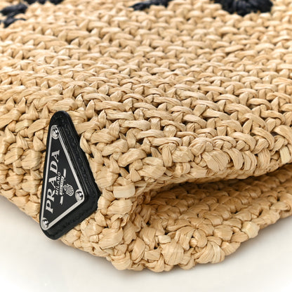 Prada Yarn Raffia Effect Crochet Embroidered Small Logo Tote Naturale 8 of 9