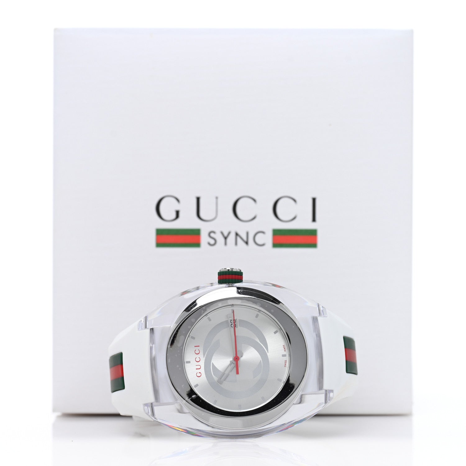 Gucci Stainless Steel Rubber 46mm Sync Web Quartz Watch White 5 of 5