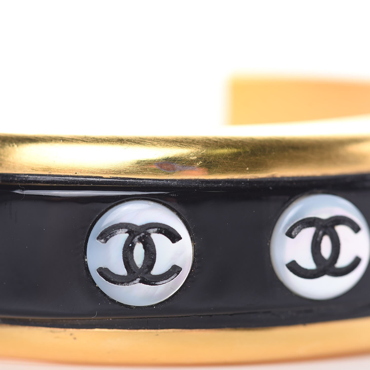 Chanel Resin CC Cuff Black White Gold 6 of 6