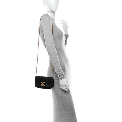Gucci Calfskin Matelasse Super Mini GG Marmont Shoulder Bag Black 2 of 11
