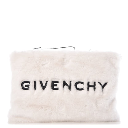 Givenchy Faux Fur Two Tone Large GV3 Pouch Wristlet Black White 1 of 8