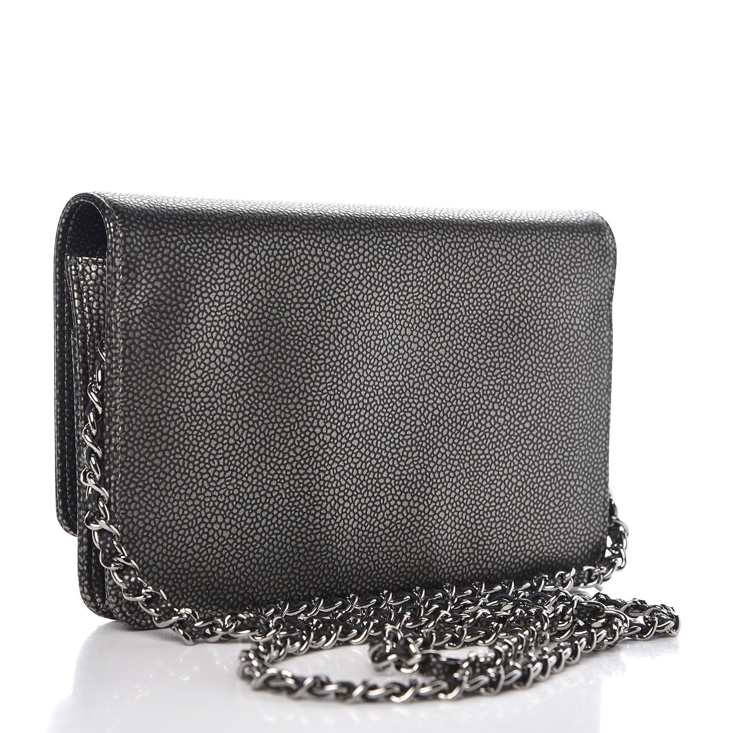Metallic Caviar Timeless CC Wallet On Chain WOC Dark Silver