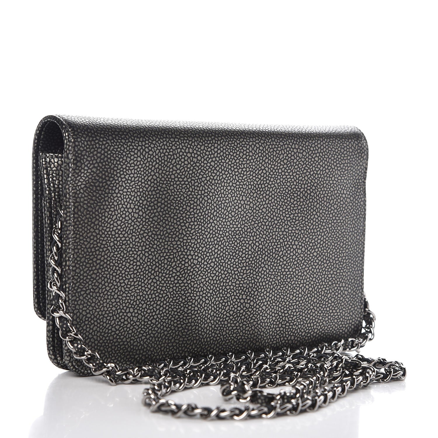 Chanel Metallic Caviar Timeless CC Wallet On Chain WOC Dark Silver 3 of 9